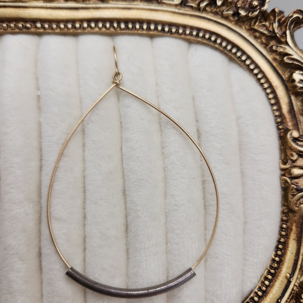 Boho 14k Gold Filled 925 Sterling Silver Teardrop Mixed Metal Hoops Artisan Made - Picture 3 of 10